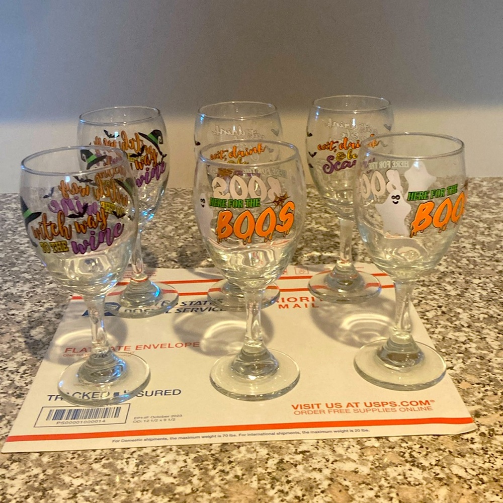 Set of six Halloween Wine Glasses